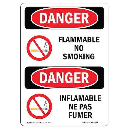 Signmission OSHA Danger Sign, Flammable No Smoking Bilingual, 10in X 7in Aluminum, OS-DS-A-710-VF-1824 OS-DS-A-710-VF-1824